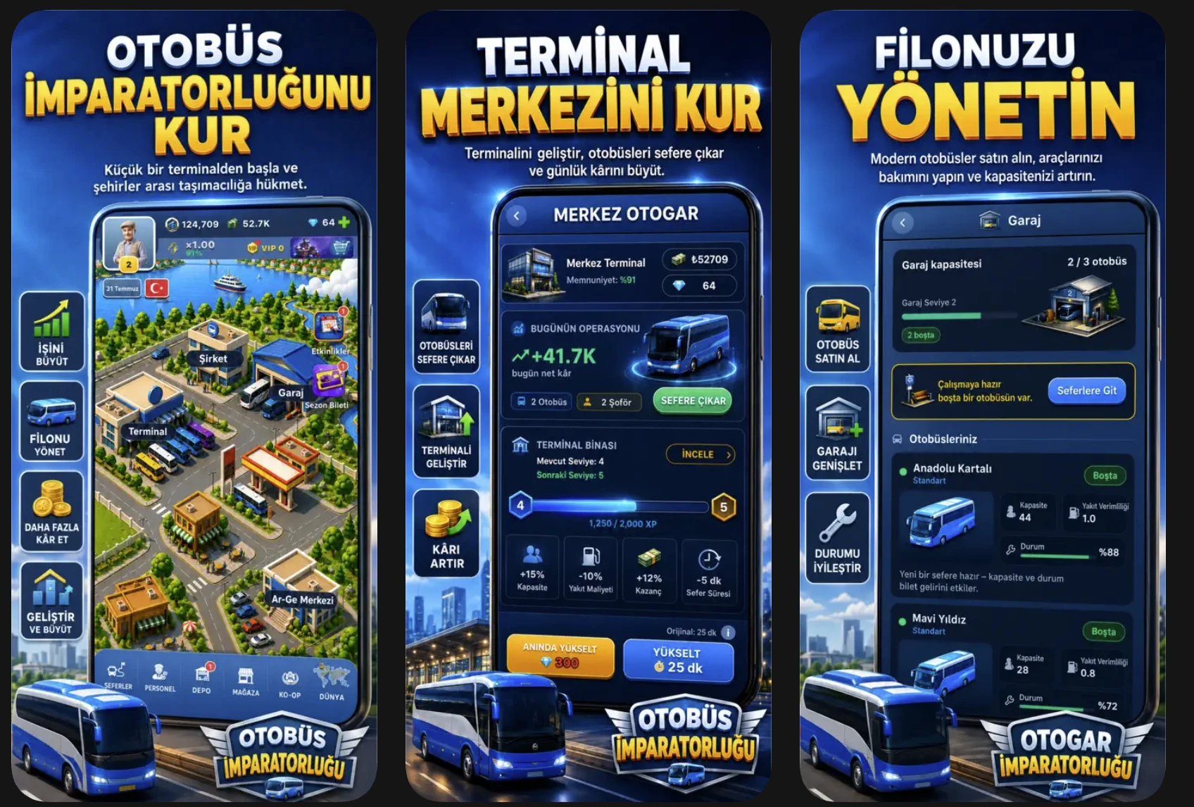 Pratinjau toko Turki menunjukkan kampus perusahaan, peningkatan terminal, dan manajemen armada. Gulir secara horizontal untuk menjelajah.